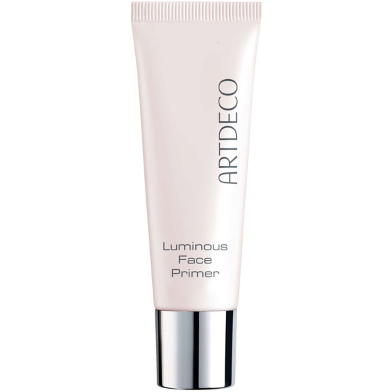 Tubo di Luminous Face Primer Artdeco. Tubo bianco con tappo argentato. Nome del prodotto e marchio stampati.