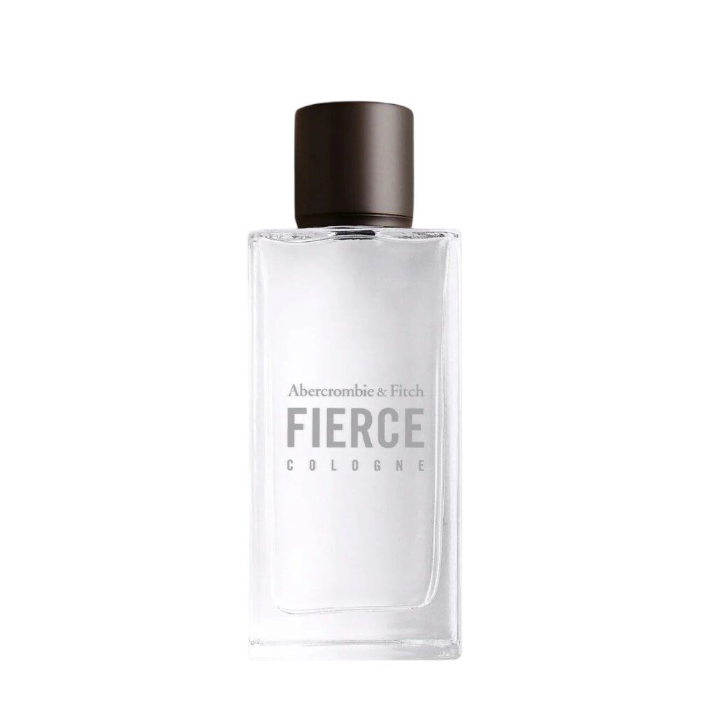 Bottiglia rettangolare in vetro di eau de cologne con tappo marrone.