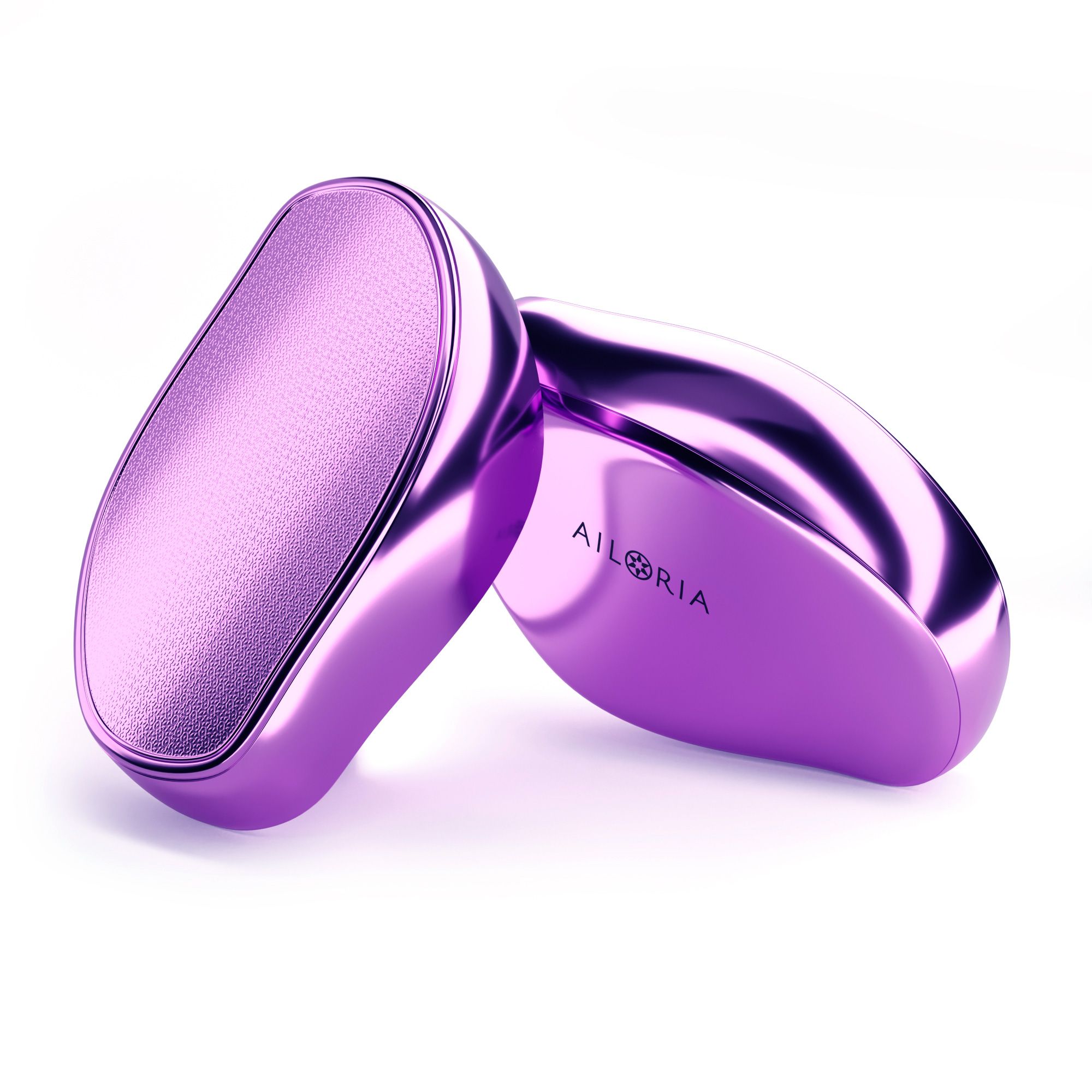 Due lime per piedi viola. Superficie lucida. Logo AILORIA. Prodotto benessere.