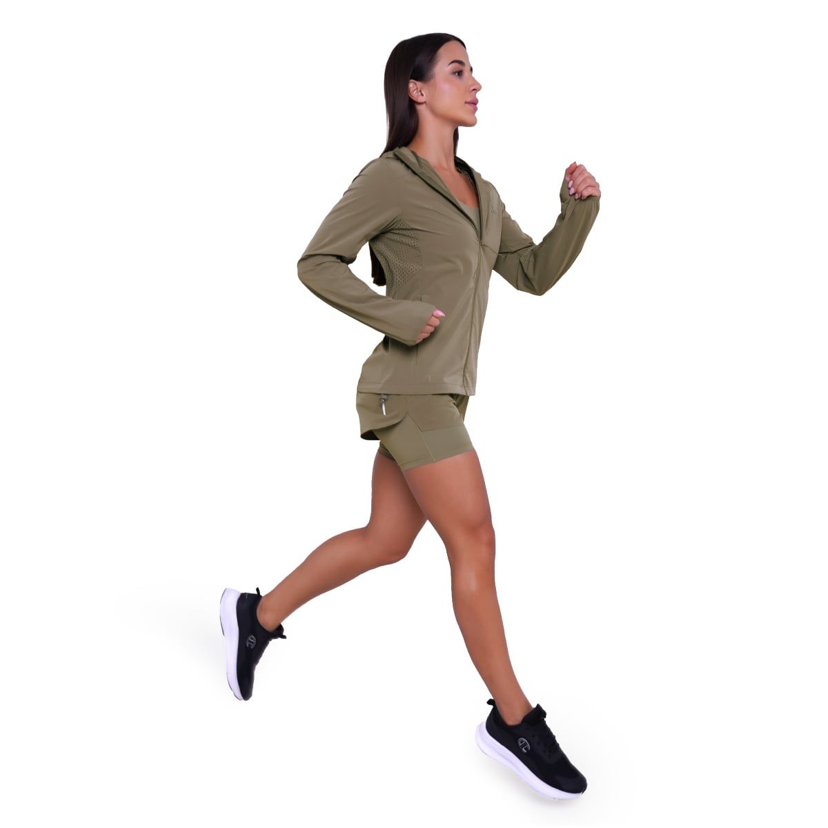 GymBeam Giacca Pulse Running donna slim con zip cappuccio Vetiver