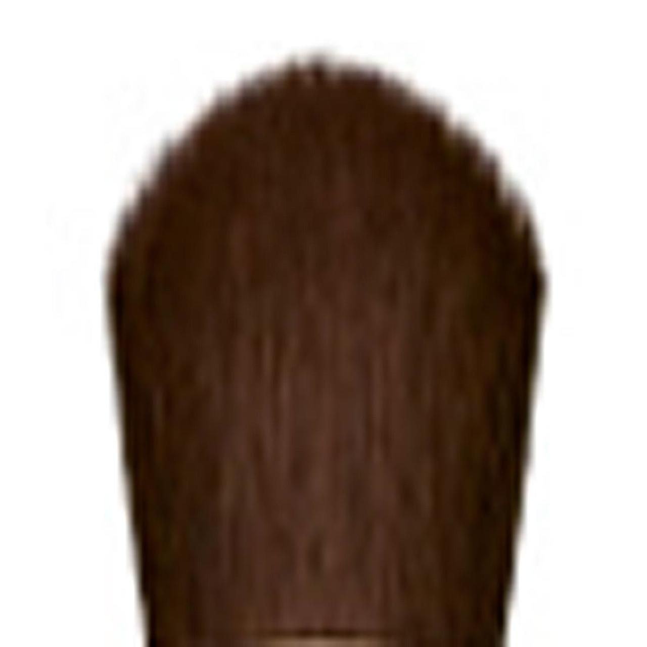 Primo piano della testina di un pennello per ombretto con setole marroni.