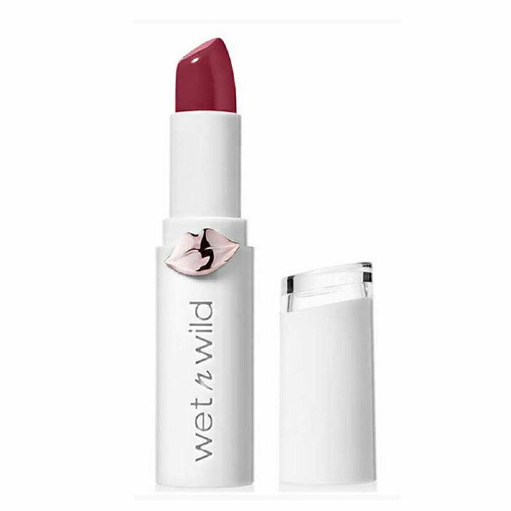 Rossetto bianco con stick rosso. Scritta "wet n wild". Tappo del rossetto accanto.