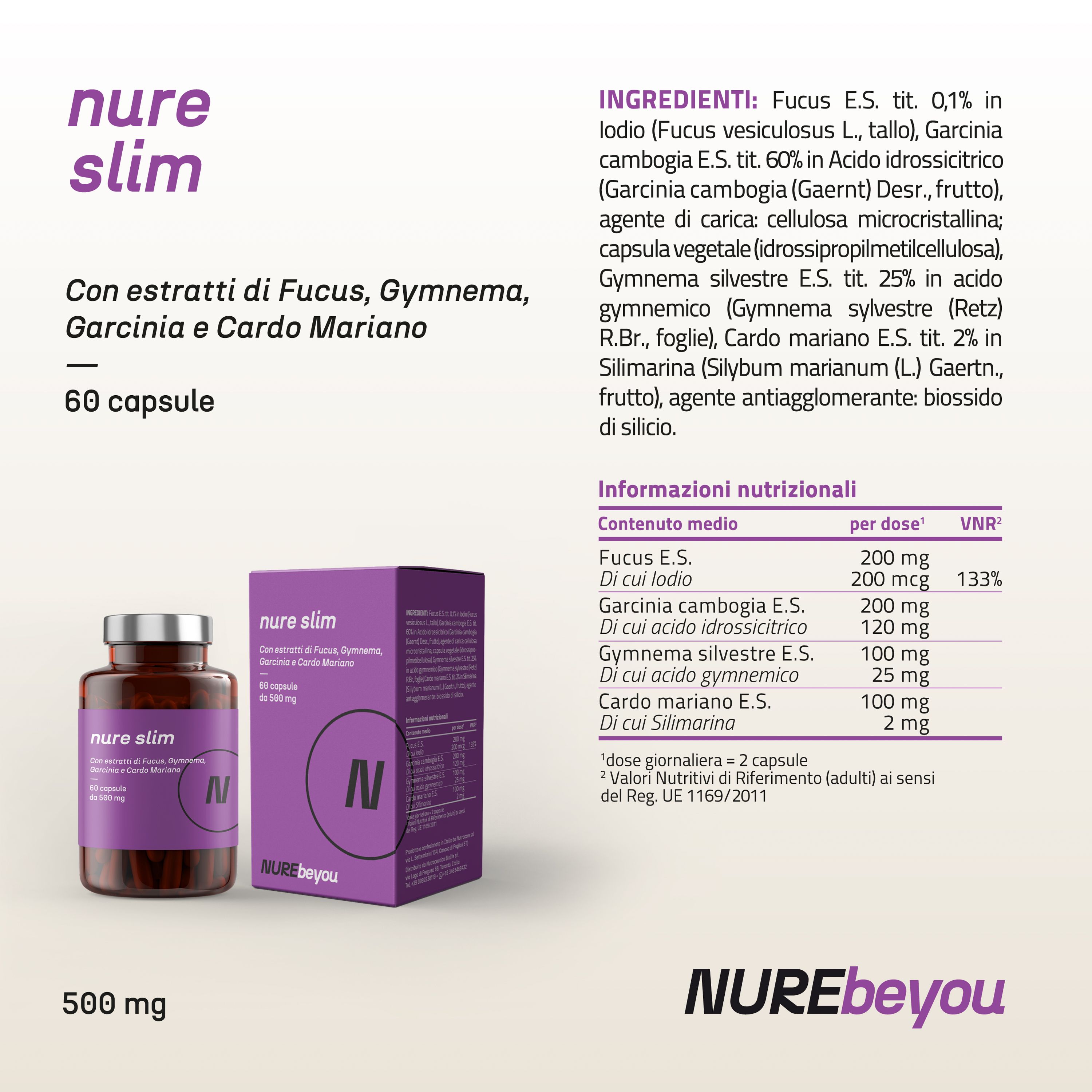 NURE Slim 60 cps da 500 mg - Integratore per il Controllo del Peso e Appetito