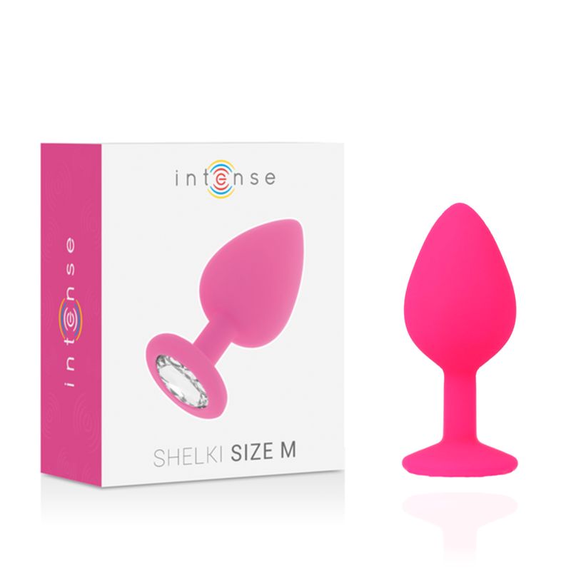 Confezione e plug anale rosa con cristallo, taglia M.