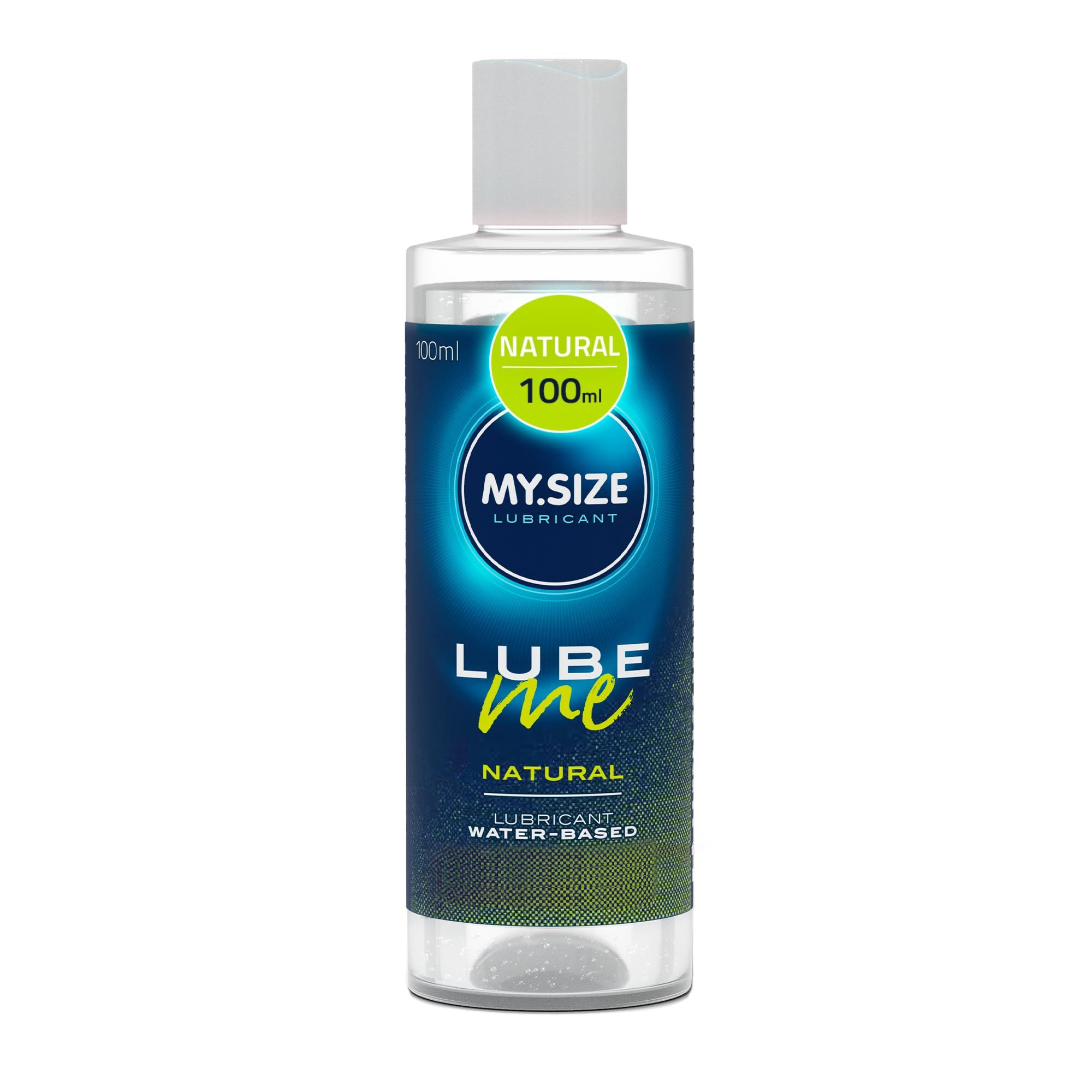 Flacone di gel lubrificante My.Size Lube Me Natural, 100ml, con marcatura verde.