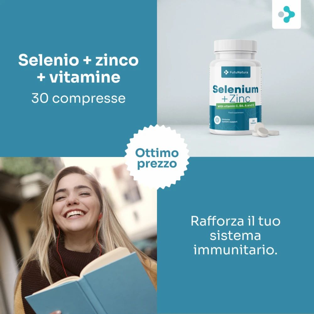 FutuNatura Selenio + Zinco + Vitamine. 30 compresse. Donna legge. Ottimo prezzo. Rafforza il sistema immunitario.