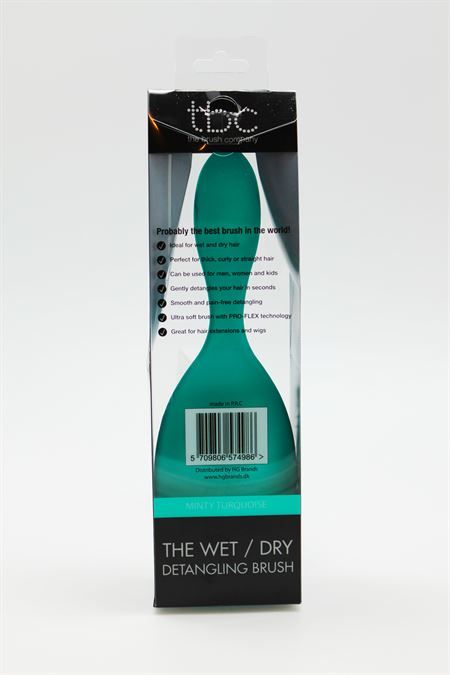 Retro della spazzola TBC Wet & Dry menta turchese nella sua confezione.