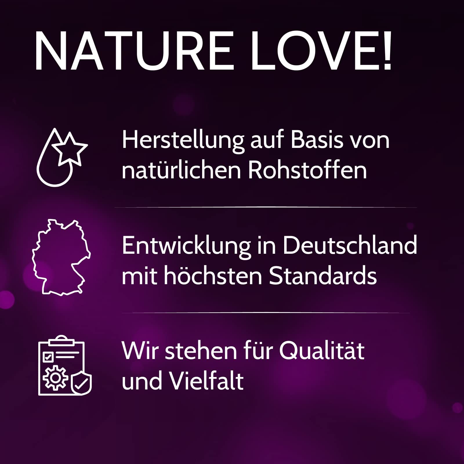 Prodotto da materie prime naturali, sviluppo in Germania, sigilli di qualità e diversità.