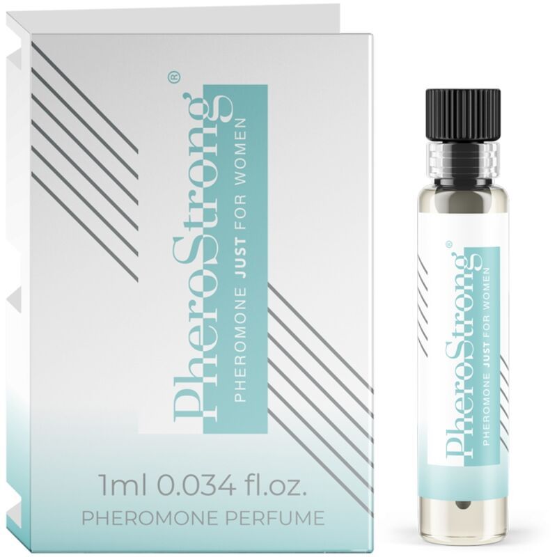 Fiala e confezione di profumo ai feromoni. "PheroStrong JUST FOR WOMEN" 1ml 0.034 fl.oz.