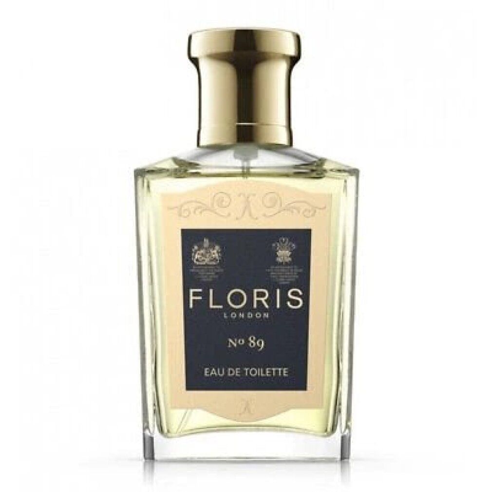 Flacone Floris No. 89 Eau de Toilette. Flacone rettangolare in vetro con tappo ed etichetta dorati.