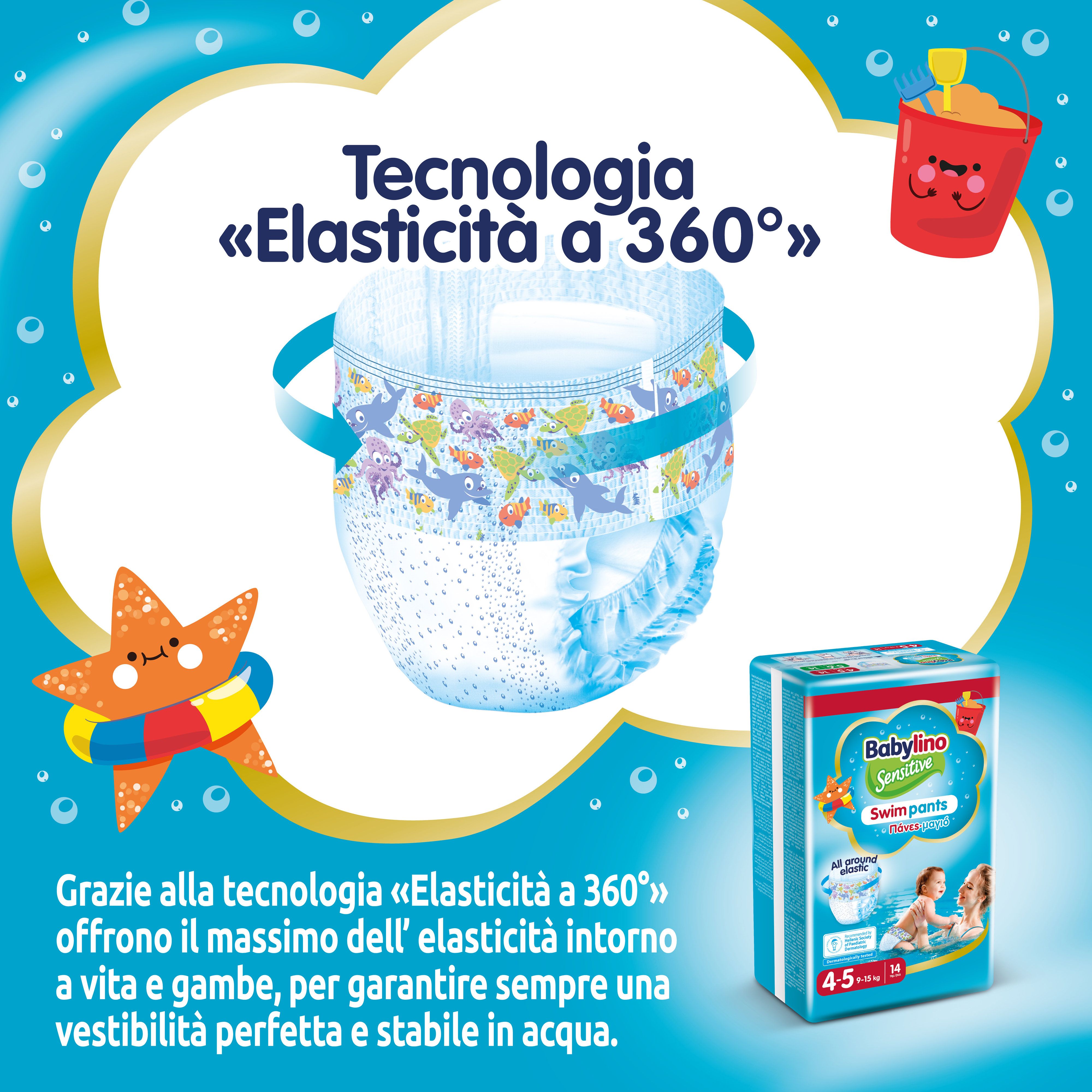 Babylino Sensitive SwimPants, Pannolini Mare e Piscina, Taglia 4/5 (9-15kg), 14 Unità
