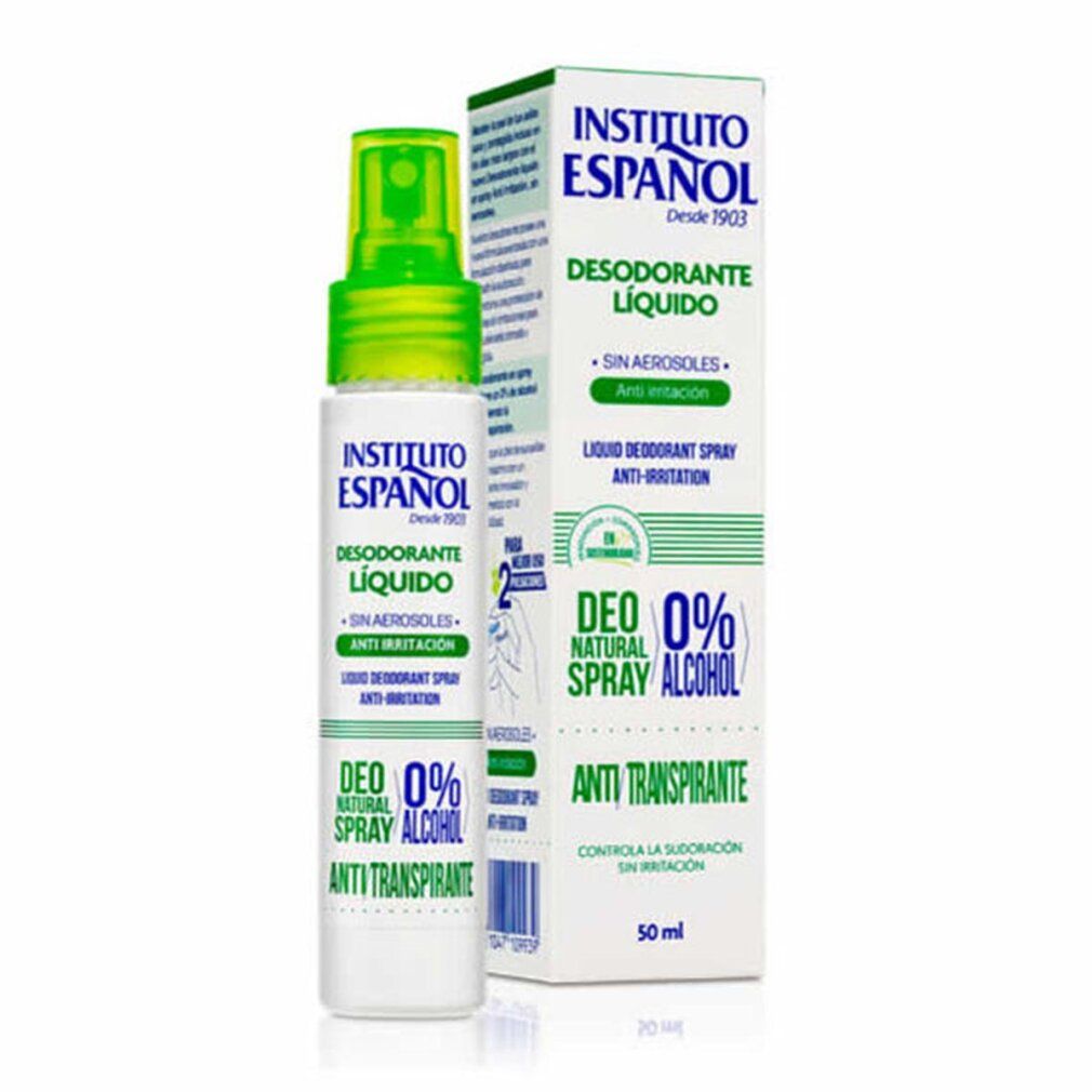 Spray deodorante con confezione. Flacone con erogatore verde ed etichetta bianca. Confezione con nome e logo del prodotto.