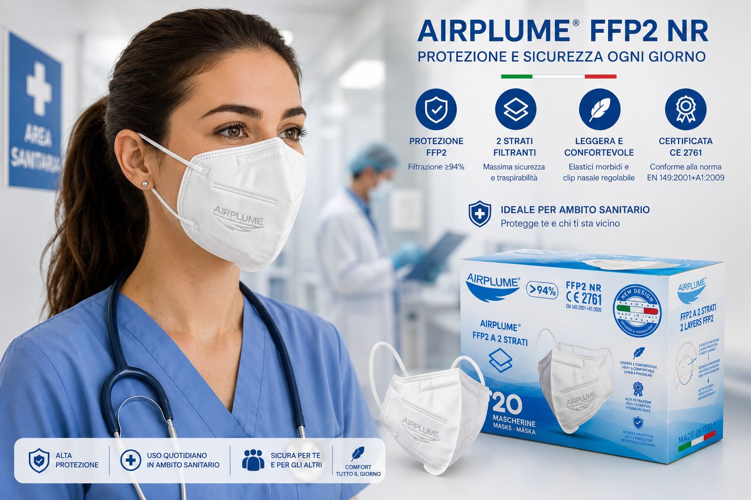 BRAND ITALIA - AIRPLUME FFP2 NR Mascherine colore Bianco
