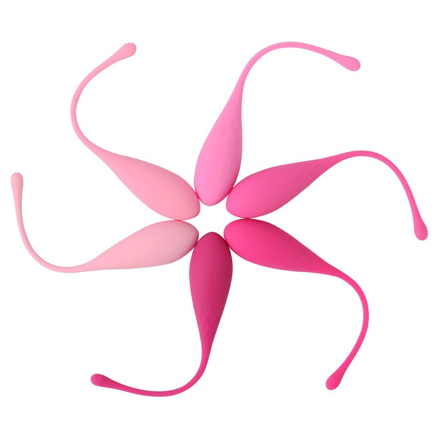 Sei uova di Kegel rosa, disposte a stella. Ogni uovo ha una forma allungata con stelo.