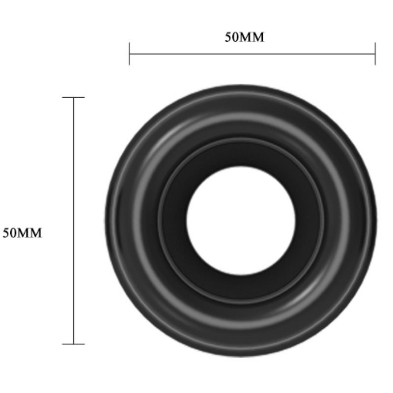 Anello nero, diametro 50mm. Anello interno più piccolo. Dimensioni indicate.