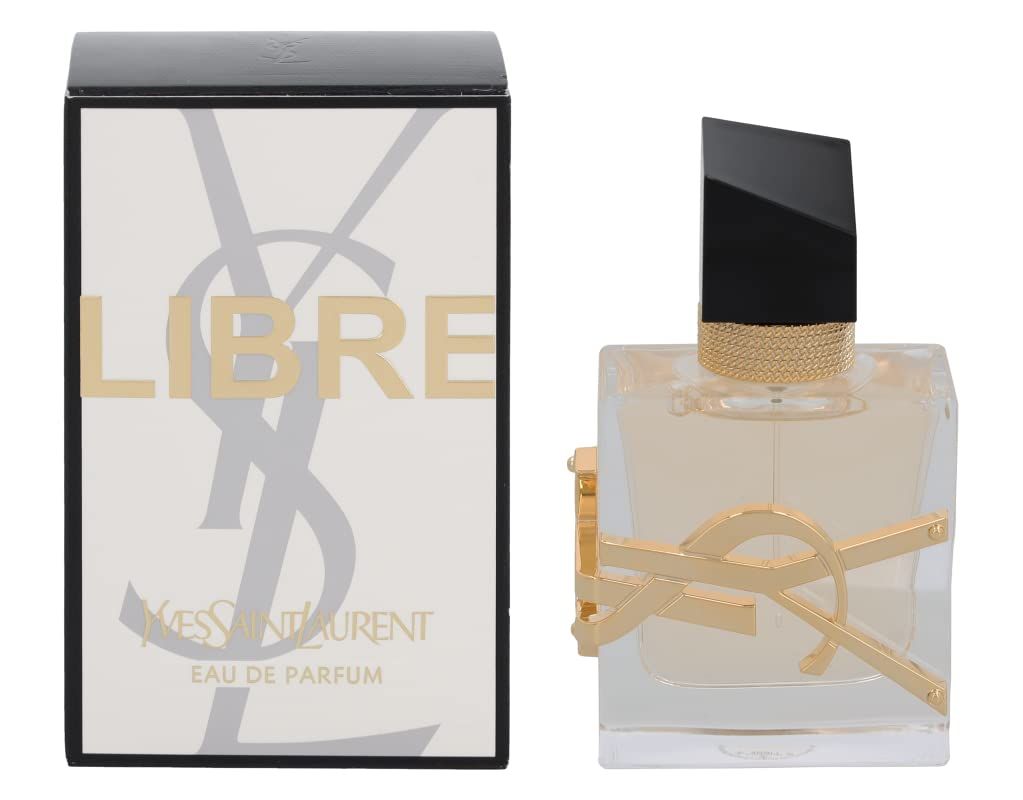 Flacone e scatola Yves Saint Laurent Libre Eau de Parfum con logo YSL dorato.