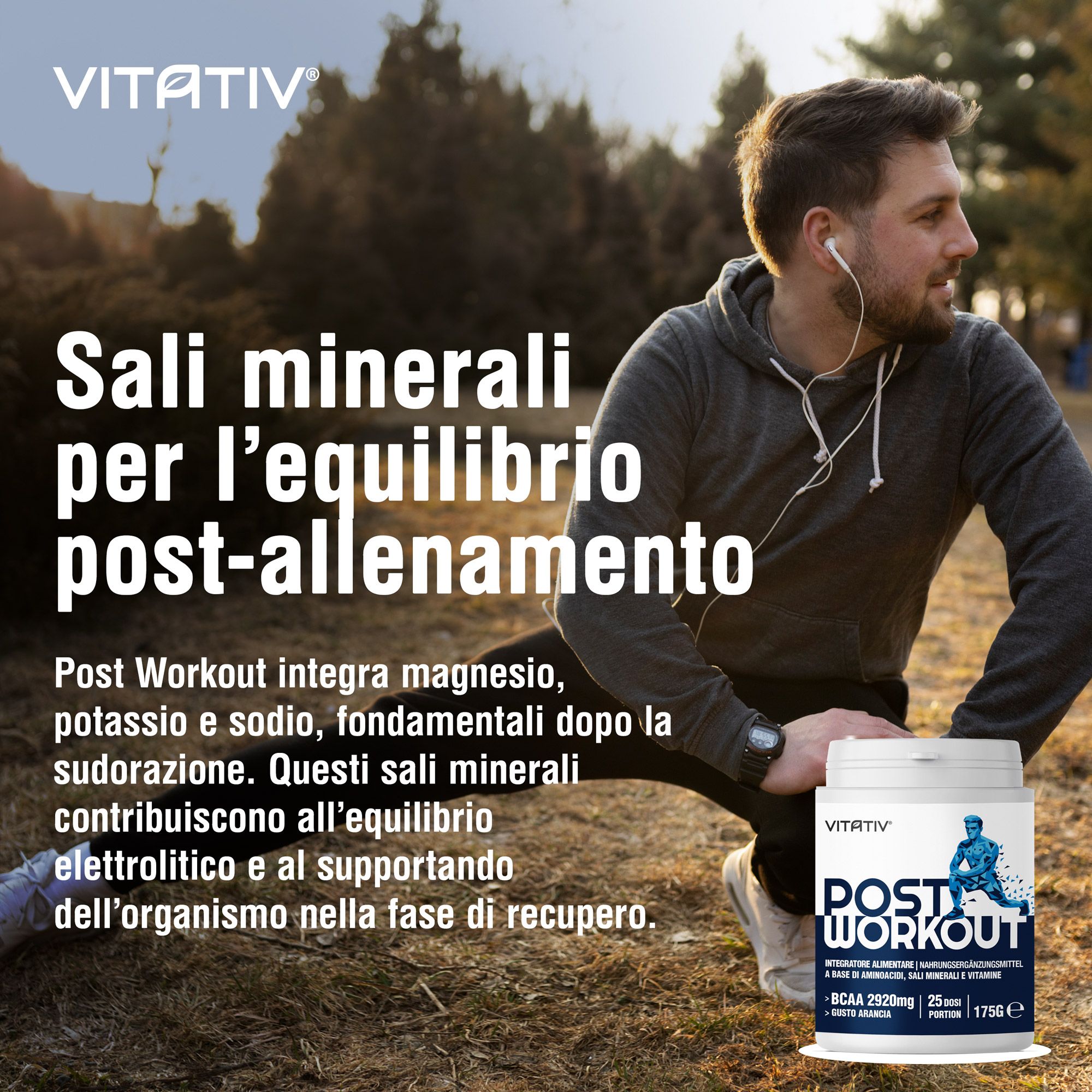 VITATIV® Post Workout Uomo in Polvere con BCAA 2:1:1, Glutammina, Minerali e Vitamine - 170 g