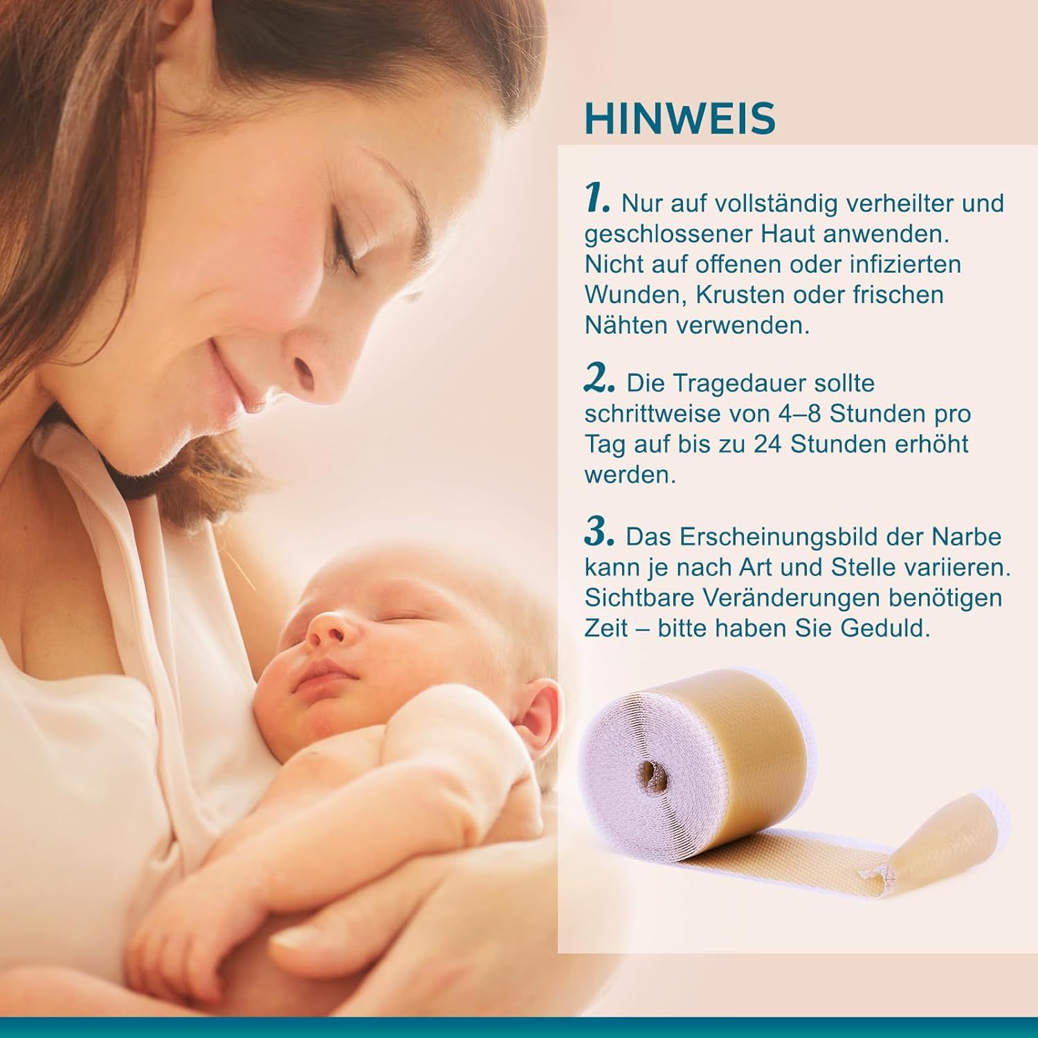 Nota: Applicare solo su pelle completamente guarita. Aumentare gradualmente la durata. I cambiamenti visibili richiedono tempo.