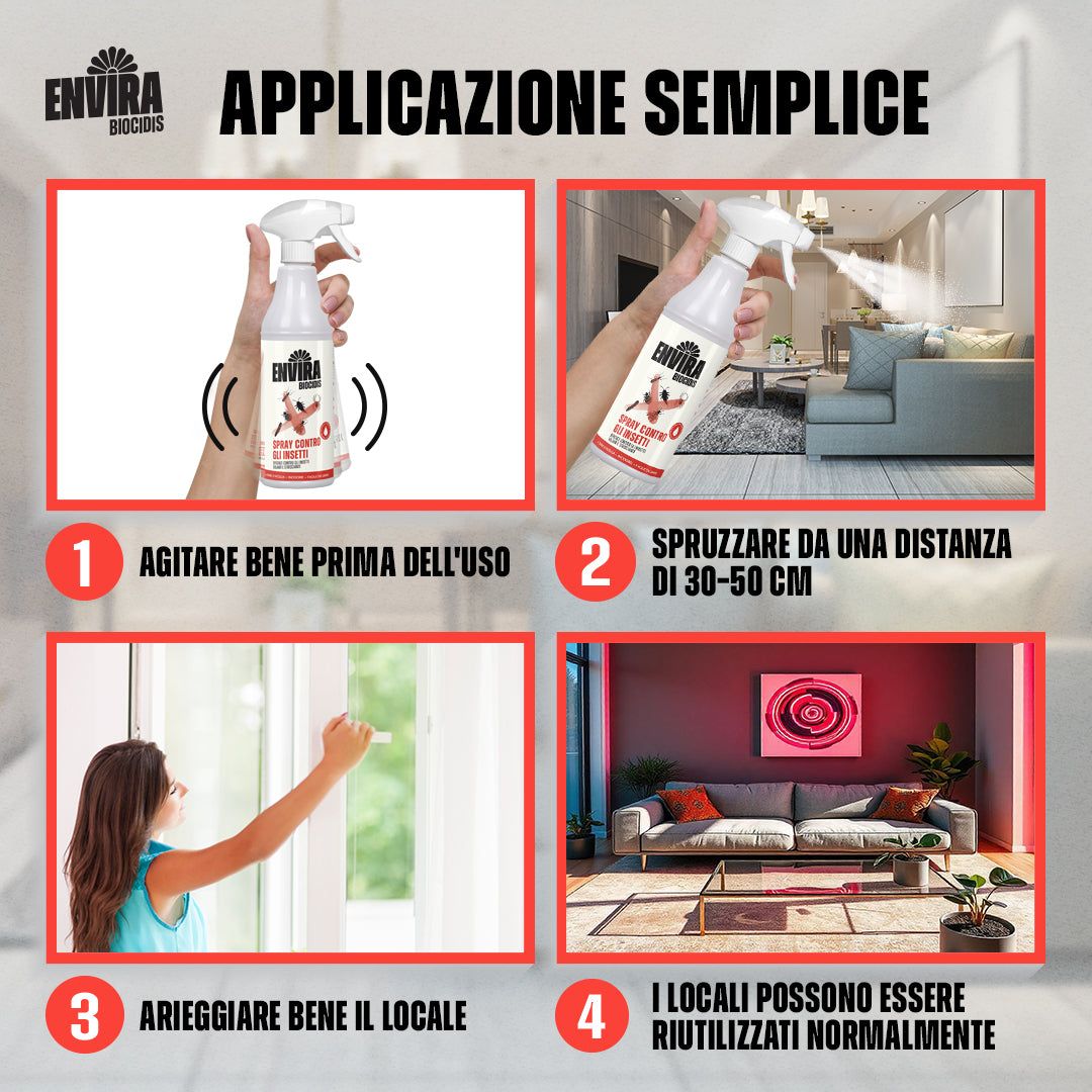Mano che tiene flacone spray con etichetta 'ENVIRA' e figura.