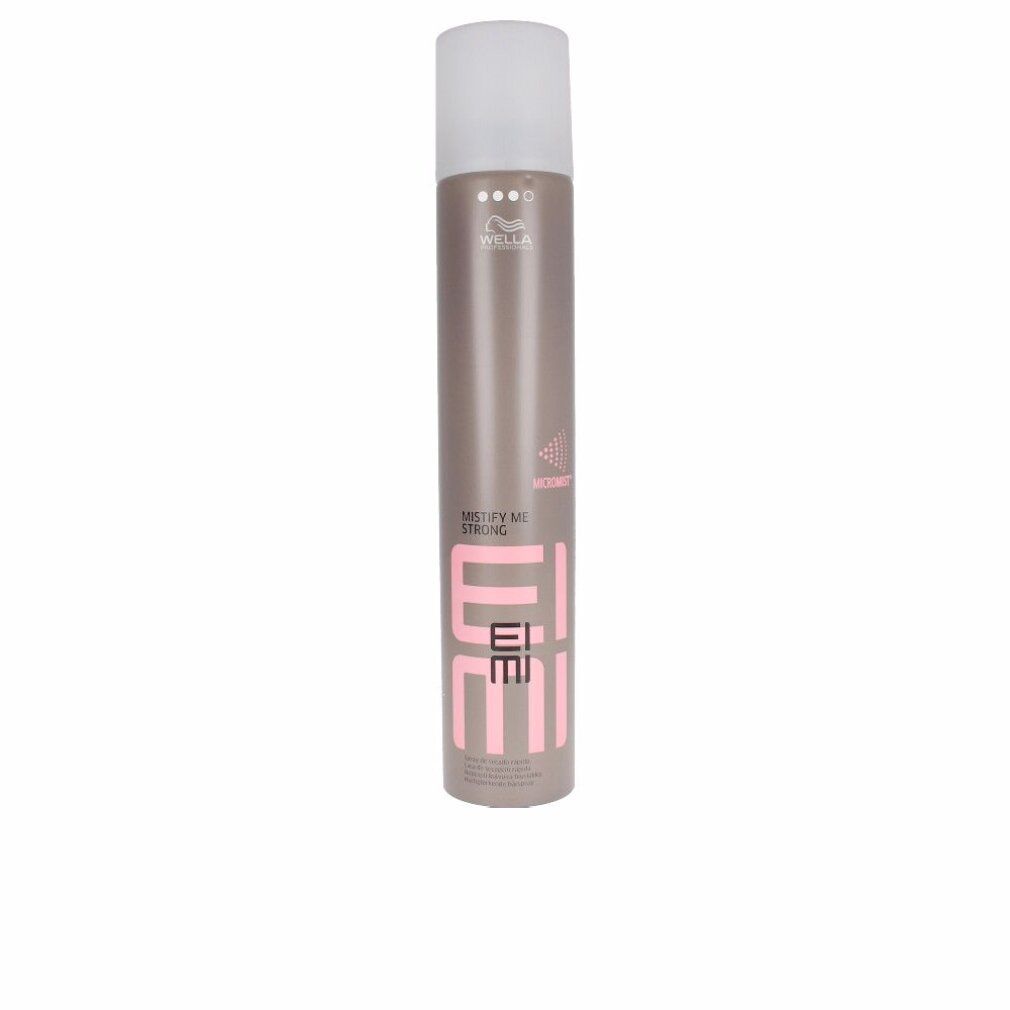 Bomboletta spray per capelli marrone con tappo bianco. Scritta: EIMI, MISTIFY ME STRONG. Livello 3.