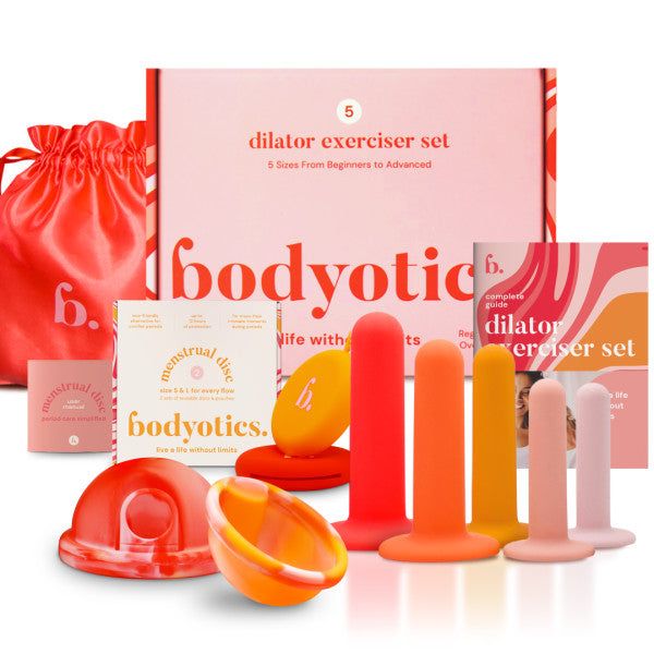 Bodyotics Dilatatori Vaginali + Set Disco Mestruale Riutilizzabile – Arancione & Rosso