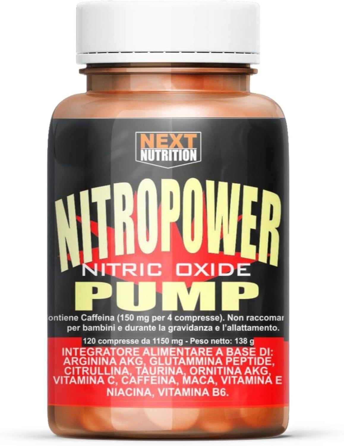 Nitro Power Pump 120 cpr Pre Workout Arginina AKG Citrullina Taurina Ornitina AKG Caffeina Maca