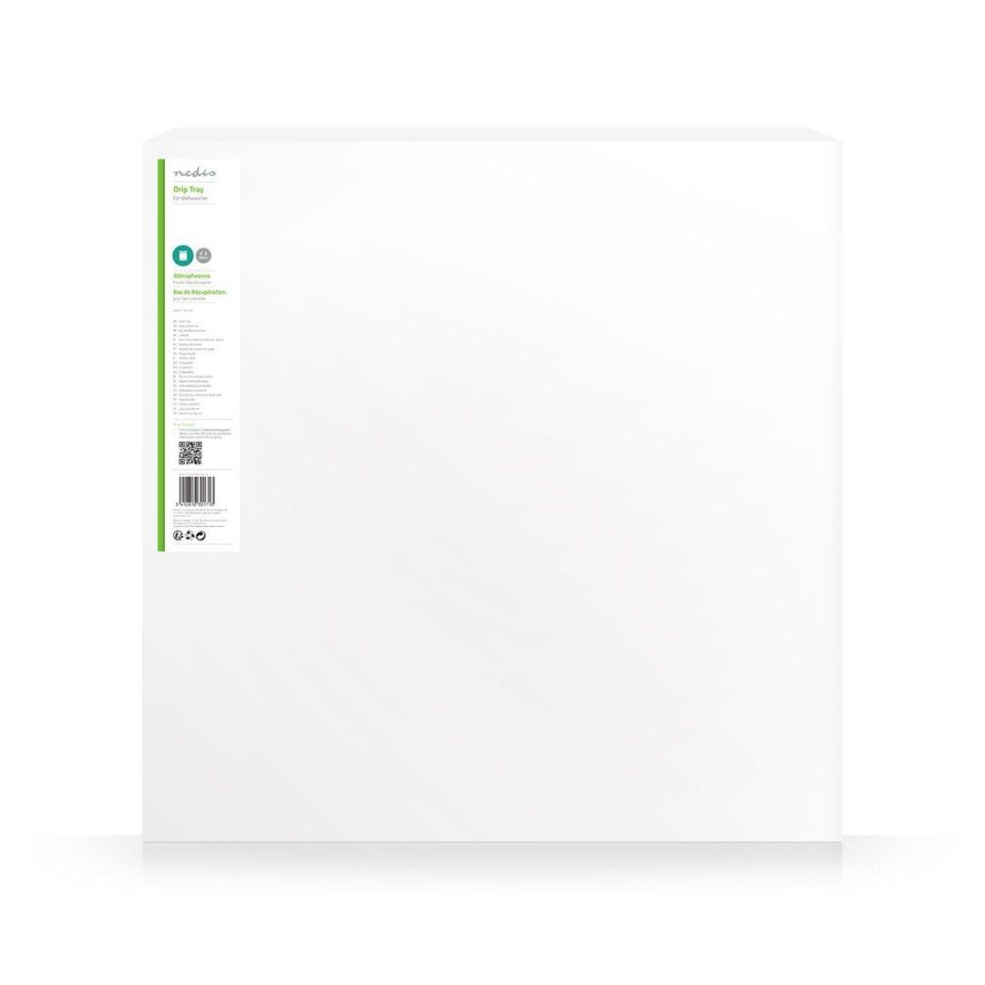 Confezione bianca con striscia verde. Testo e codice a barre. Prodotto: vassoio Nedis.