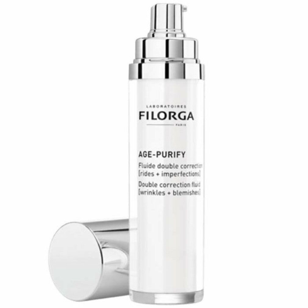 Filorga Age-Purify Fluid. Flacone bianco con tappo argentato. Testo: Age-Purify.