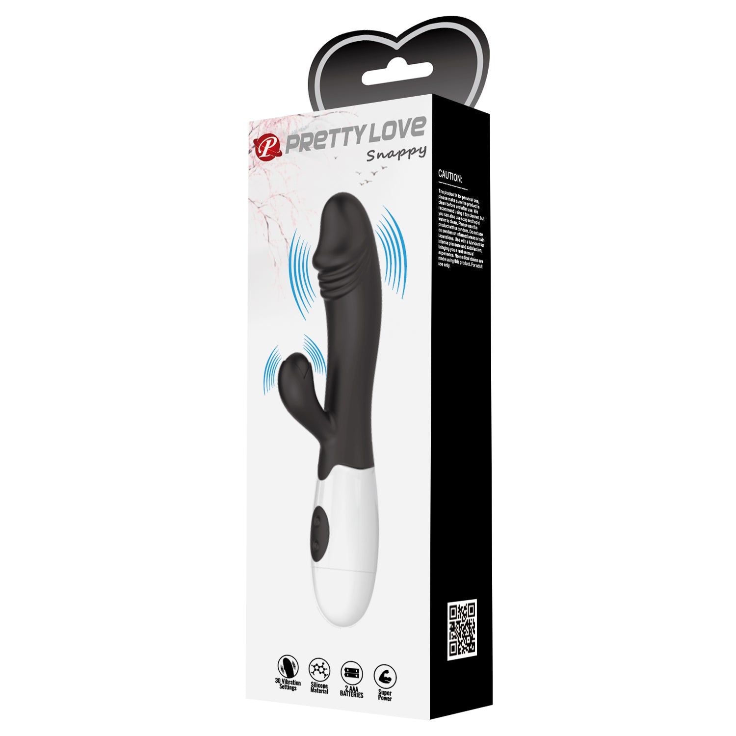 Confezione con un vibratore nero e bianco. Scritta: PRETTYLove Snappy.