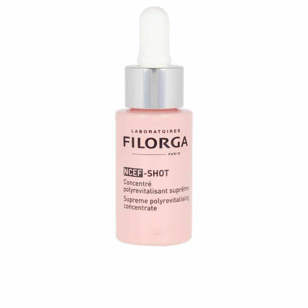 Flacone rosa con tappo argento e applicatore bianco. Scritta: FILORGA NCEF-SHOT.