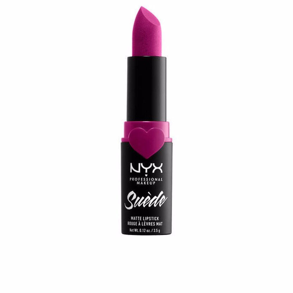 NYX Suede Matte Lipstick color Copenhagen. Tonalità viola-rosa, finitura opaca.