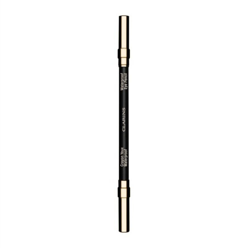 Matita occhi waterproof Clarins nera. Estremità dorate. Testo: Waterproof, Crayon Yeux Waterproof.