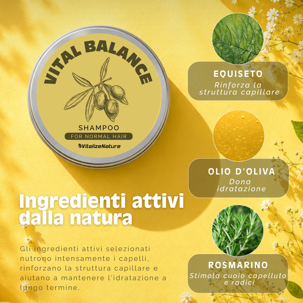VitalizeNature Vital Balance Shampoo Bar – Olio d’Oliva & Estratti Vegetali