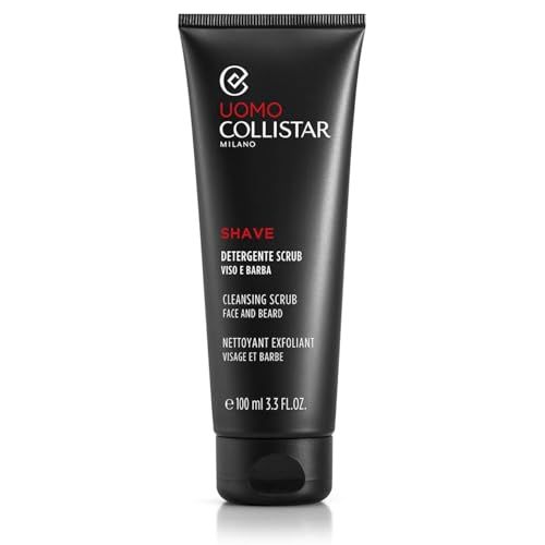 Tubo nero con tappo nero. Testo: scrub barba. Scritta bianca e rossa.