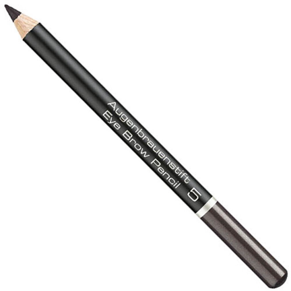 Matita per sopracciglia nera con punta. Scritta: Augenbrauenstift, Eye Brow Pencil, 5. Anello argentato.