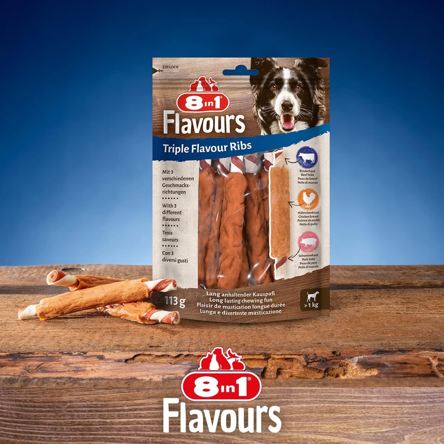 8in1 Triple Flavour Ribs Bastoncini da Masticare per Cani