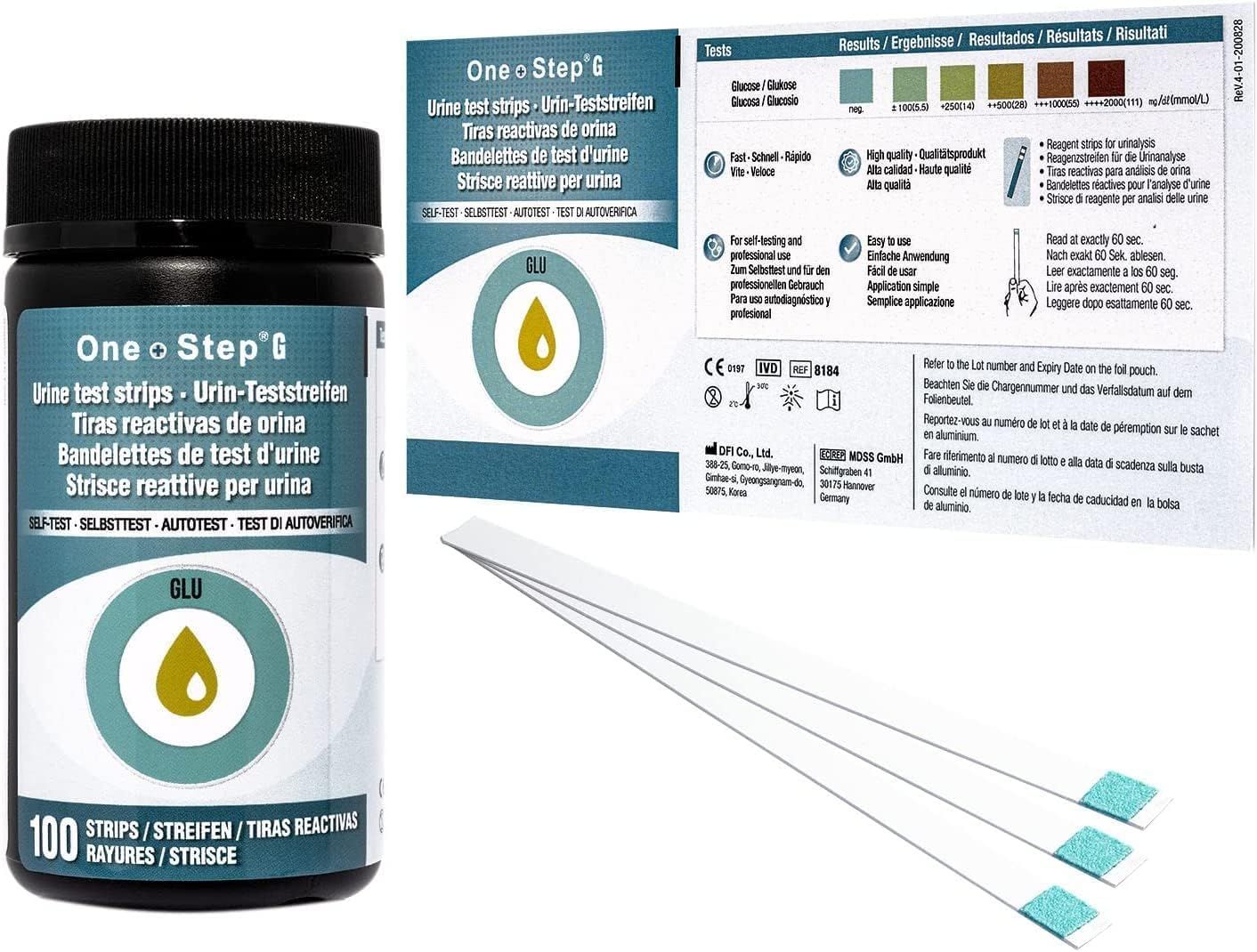 One+Step Glucosio Strisce Reattive per il test della glicemia - Test rapido per uso domestico