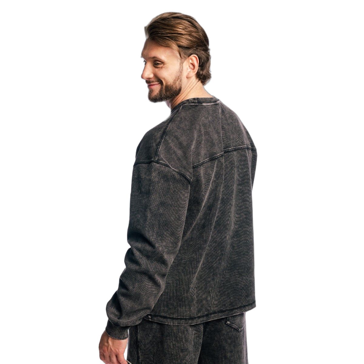 GymBeam Felpa uomo Aura oversize senza cappuccio Washed Black