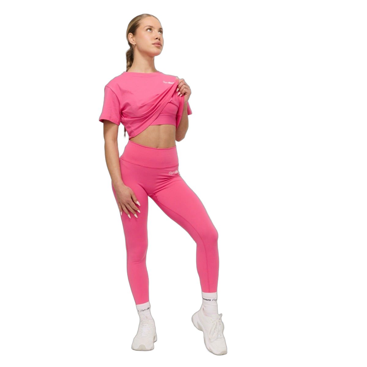 GymBeam Crop Top donna Limitless in cotone con manica corta Dragonfruit