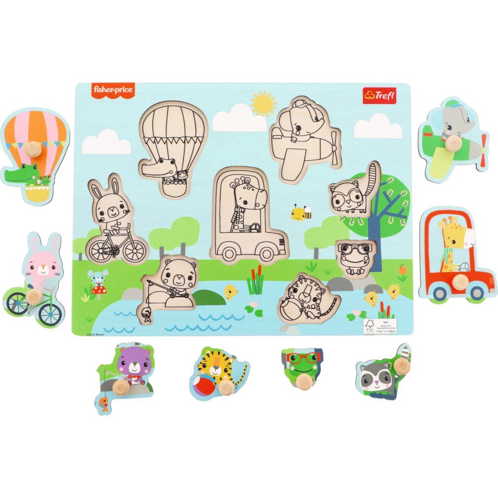 trefl Fisher Price, puzzle in legno con animali