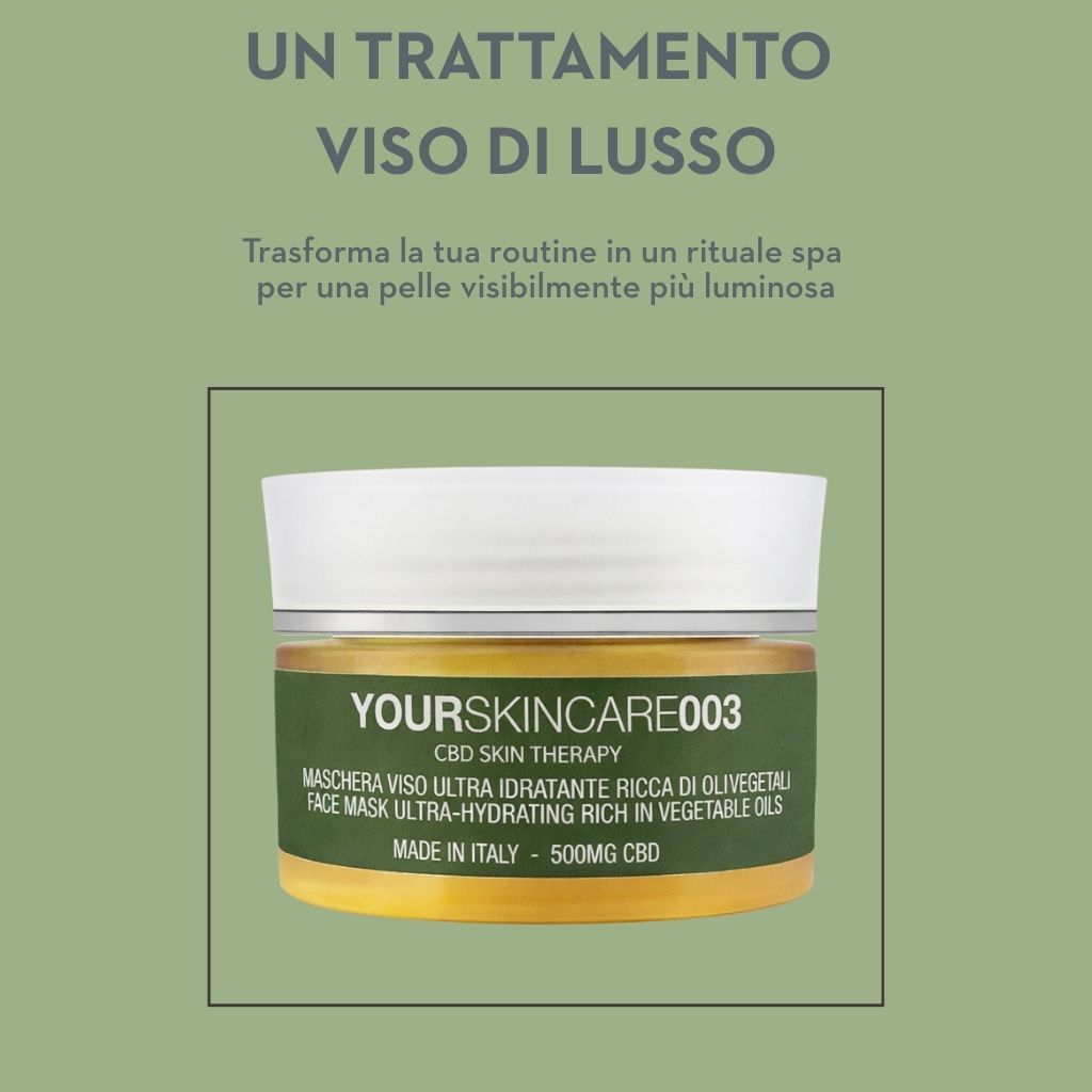 Maschera Viso CBD Dorata Ultra Idratante – Trattamento Nutriente, Illuminante e Rigenerante