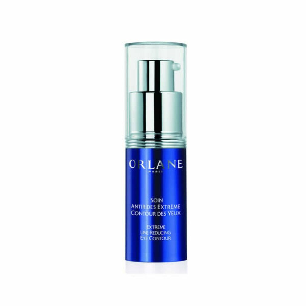 Flacone blu con applicatore argentato. Scritta: ORLANE PARIS, Extreme Line Reducing Care Eye Contour.