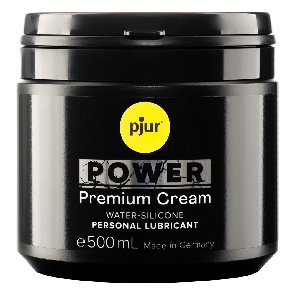 Vasetto nero pjur POWER Premium Cream, Lubrificante personale acqua-silicone, 500 ml, Made in Germany.