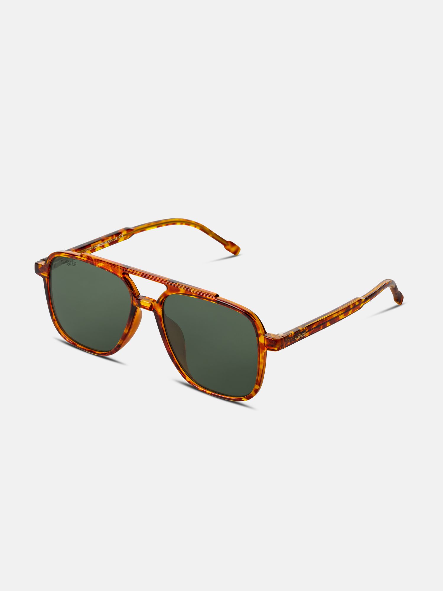 Occhiali da sole Smooder, motivo tartarugato marrone e lenti verdi. Forma rettangolare con doppio ponte.