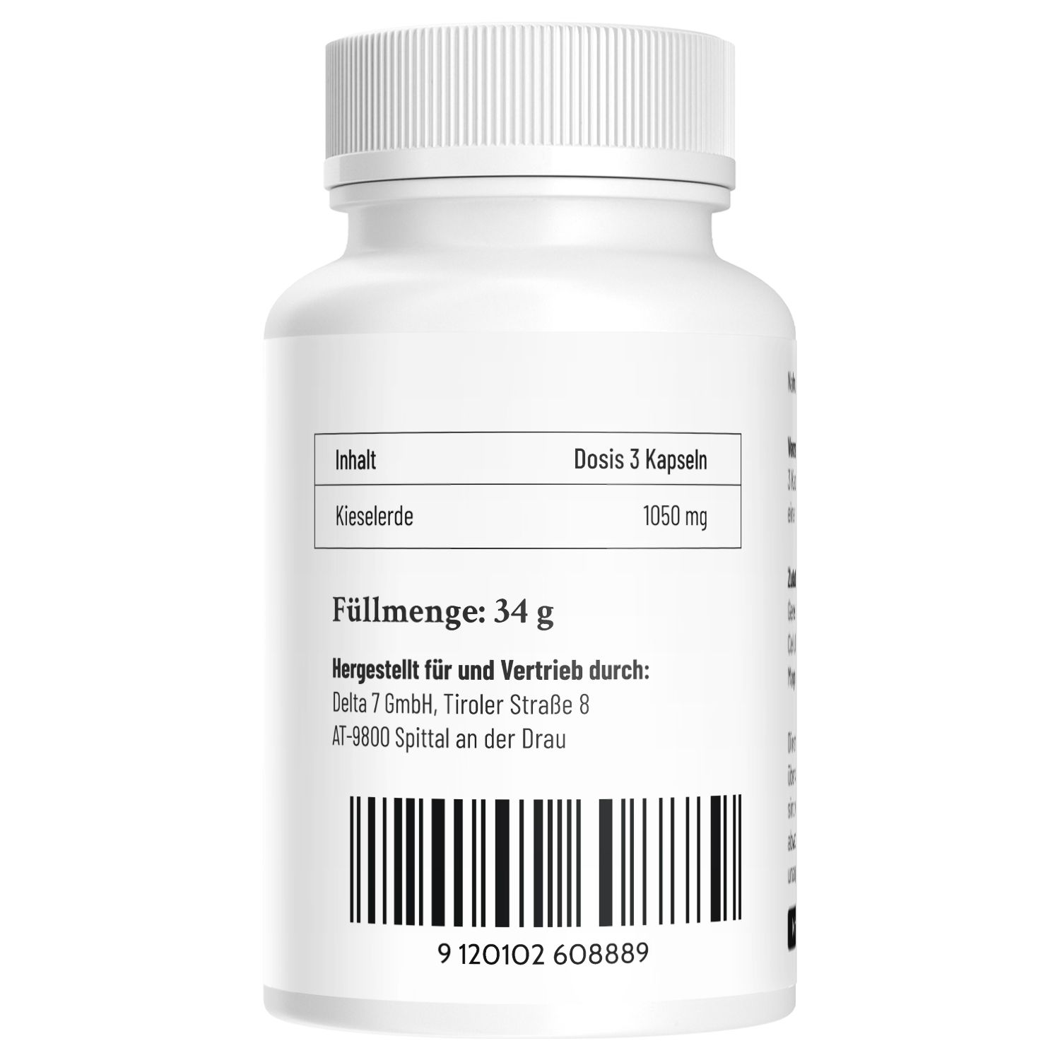 Retro di una confezione di capsule bianca con informazioni nutrizionali e dati del produttore.