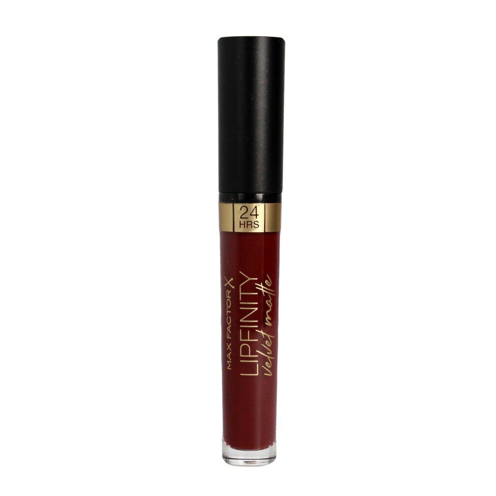 Max Factor Lipfinity Velvet Matte 050 Satin Berry. Rossetto con tappo nero. Scritta: 24 HRS.
