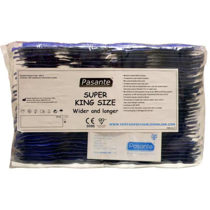 Confezione di preservativi Pasante Super King Size. Informazioni e certificazioni visibili.