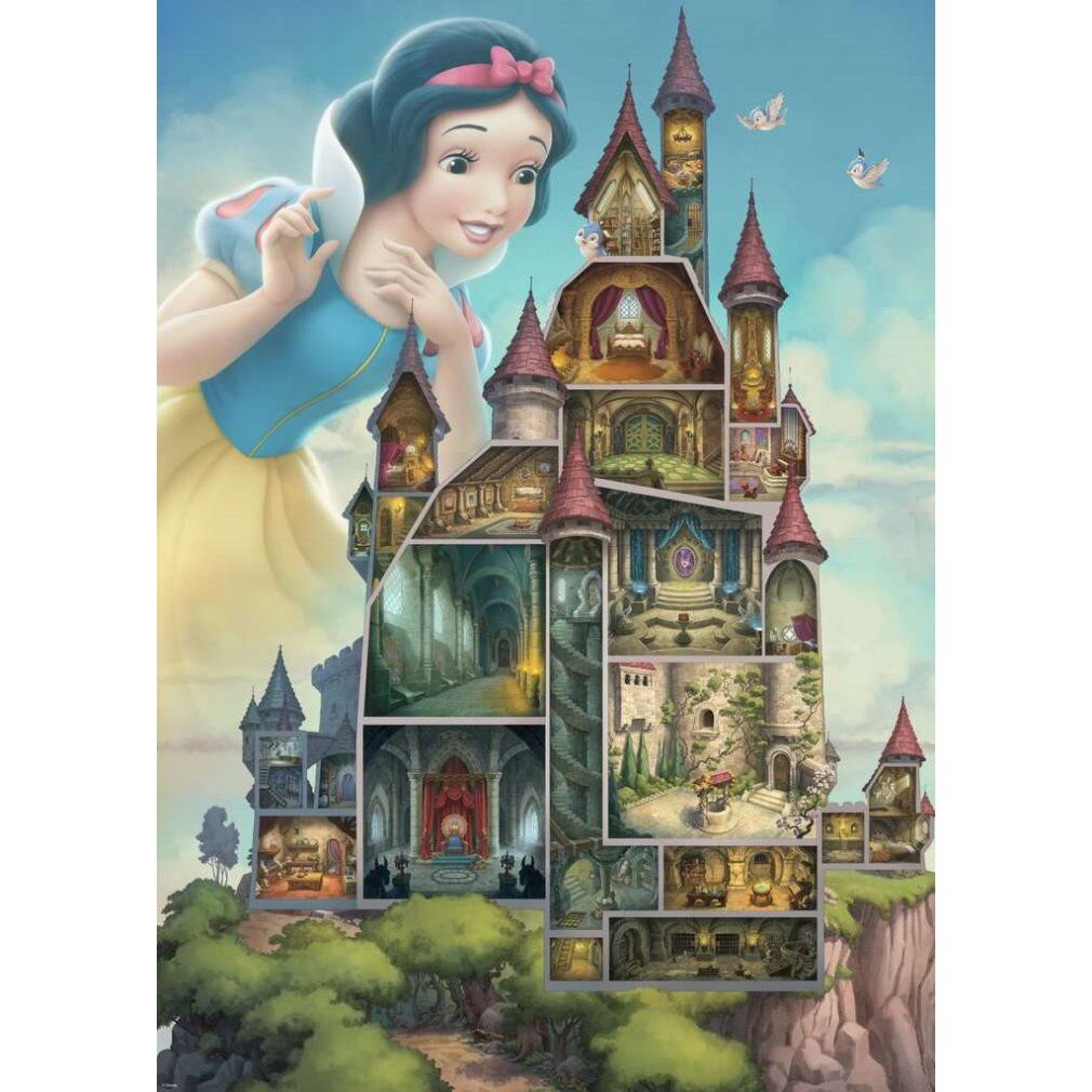 Puzzle: Biancaneve e castello. Cielo e nuvole sullo sfondo. 1000 pezzi.