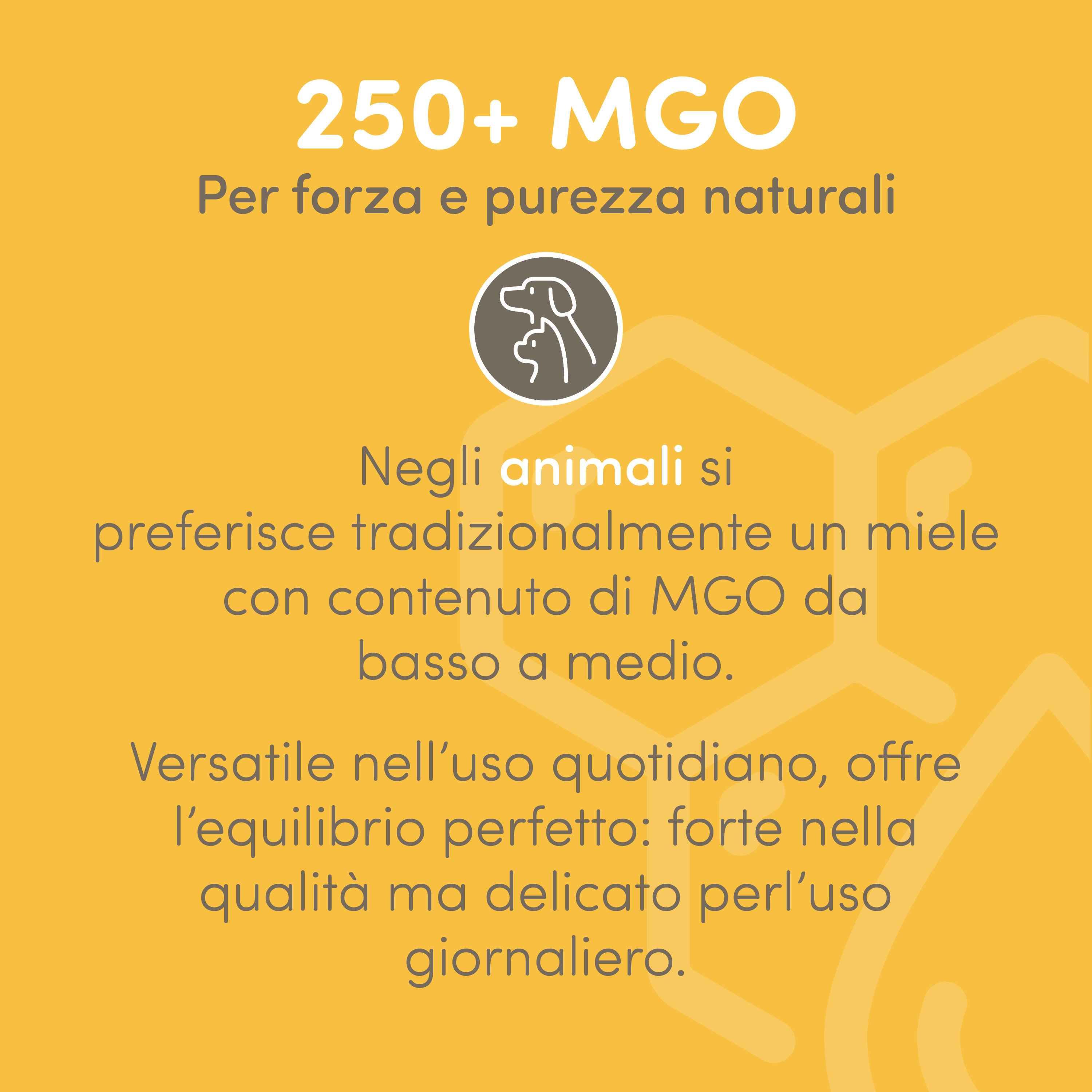 Testo sul miele di Manuka 250+ MGO per animali. "Per forza e purezza naturali".
