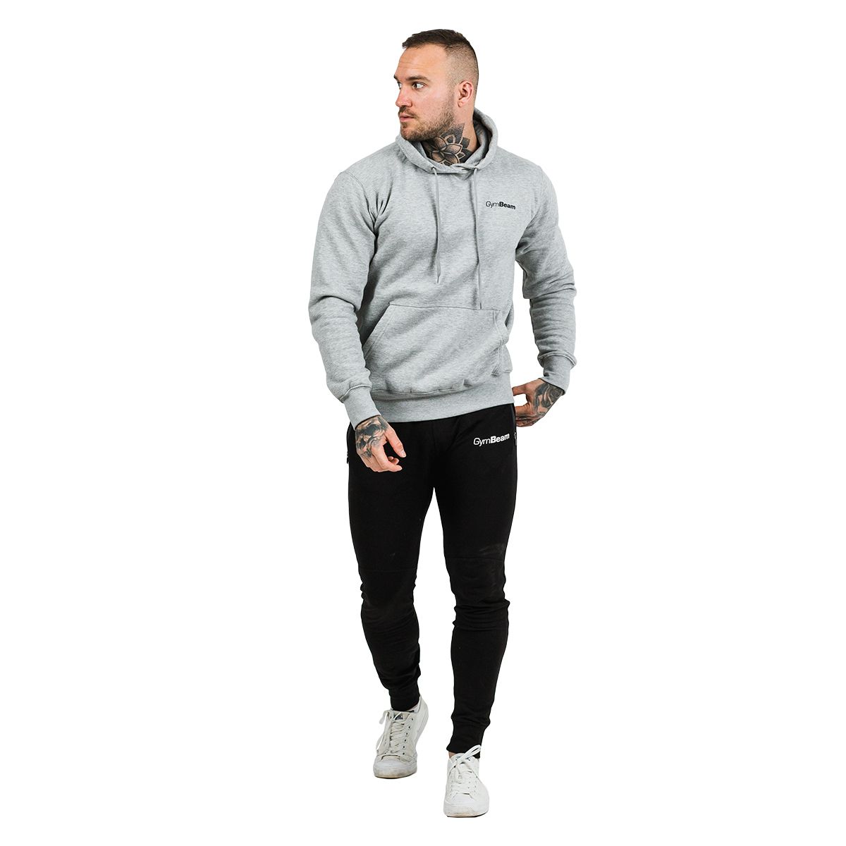 GymBeam Felpa uomo con cappuccio regular Athlete grigio e nero